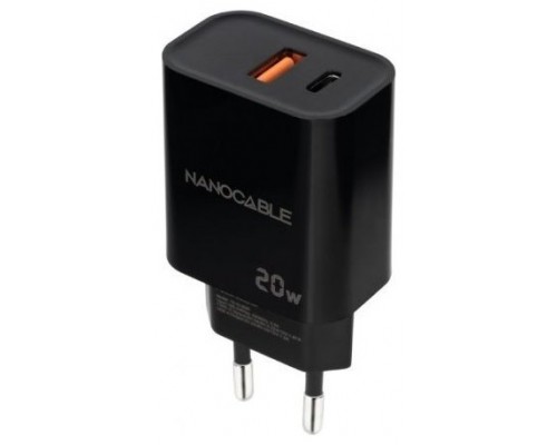 Nanocable Cargador USB-C/PD+USB-A/QC 20W Negro