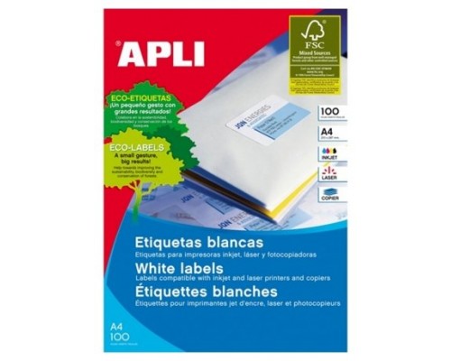 CAJA 100 HOJAS ETIQUETA BLANCA ILC 210X148 1264 APLI (Espera 4 dias)