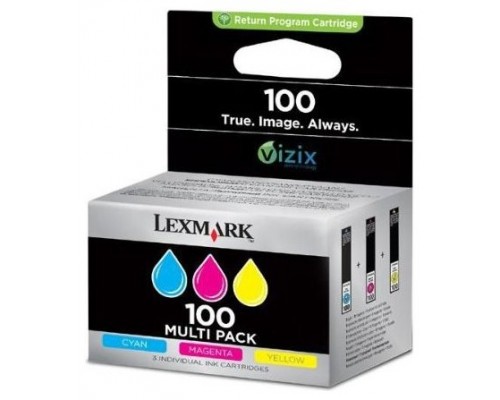 Lexmark Pack de 3 cartuchos de tinta de color cian, magenta y amarillo (CMY) 100 Retornables