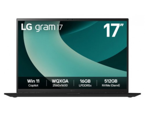 LG Gram 17Z90T Intel Core Ultra 7 255H Portátil 43,2 cm (17") WQXGA 32 GB LPDDR5x-SDRAM 1 TB SSD Wi-Fi 7 (802.11be) Windows 11 Home Español Negro (Espera 4 dias)