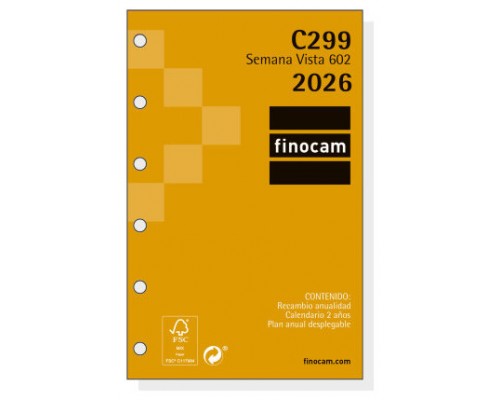 RECAMBIO ANUAL 2026 C299 CLASSIC602 73X114MM SEMANA VISTA HORIZONTAL FINOCAM 201240026 (Espera 4 dias)