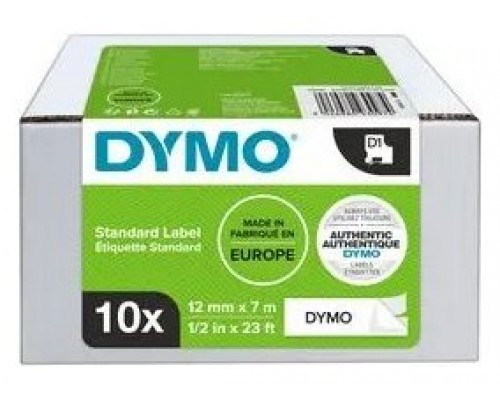 DYMO Cinta LM D1 Multipack 12mmx7mVALUE PACK (S0720530 10 rollos) Negro/Blanco