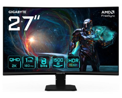 GIGABYTE GS27QCA 27" Monitor Curvo para Gaming QHD - 2560 x 1440, 180Hz, 1ms, 250 cd/m², FreeSync, HDR Ready, HDMI 2.0, DisplayPort 1.4 (Espera 4 dias)