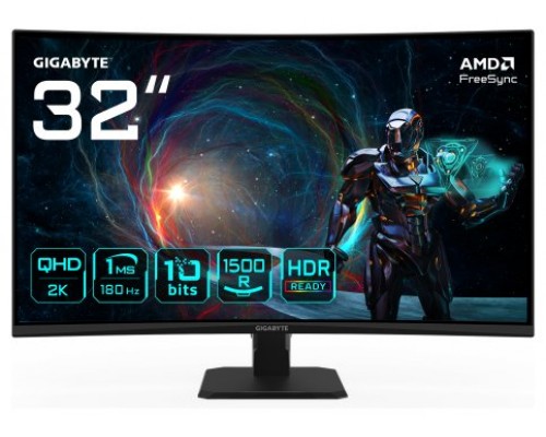 GIGABYTE GS32QCA 31.5" Monitor Curvo para Gaming QHD - 2560 x 1440, 180Hz, 1ms, 250 cd/m², FreeSync, HDR Ready, HDMI 2.0, DisplayPort 1.4 (Espera 4 dias)