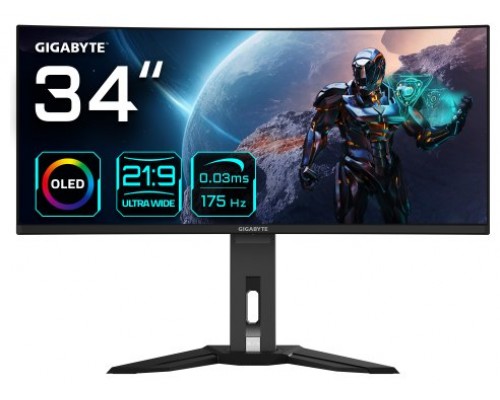 Gigabyte MO34WQC pantalla para PC 86,4 cm (34") 3440 x 1440 Pixeles Wide Quad HD OLED Negro (Espera 4 dias)