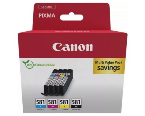 CANON Pack 4 Cartuchos C/M/Y/BK CLI581 Pixma TR8550 TS6250 TS8250 TS9150 TS9550 Multi ECOPACK