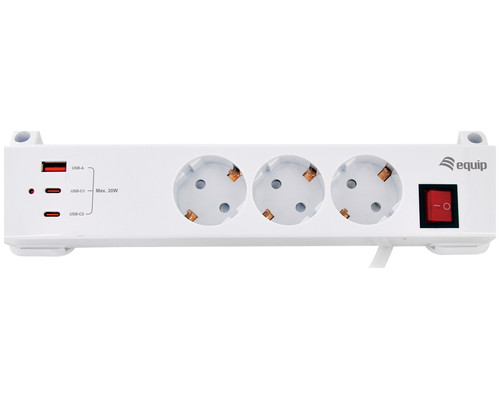EQUIP Regleta de enchufes con 3 tomas de corriente y 3 puertos USB (2 C + 1 A) EQUIP Regleta de enchufes con 3 tomas de corriente y 3 puertos USB (2 C + 1 A)