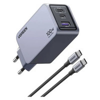 Ugreen Nexode Pro EU 3-Port GaN PD Fast Charger With USB-C Cable Universal Negro, Gris Corriente alterna Carga rápida Interior (Espera 4 dias) Ugreen Nexode Pro EU 3-Port GaN PD Fast Charger With USB-C Cable Universal Negro, Gris Corriente alterna Carga rápida Interior (Espera 4 dias)