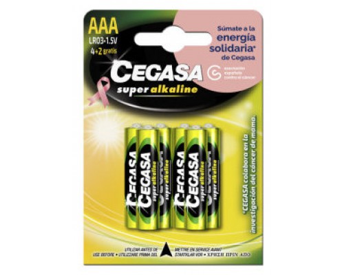 BLISTER 4+2 PILAS SUPER ALKALINAS LR03 - E92 (AAA) CANCER MAMA CEGASA 329057 (Espera 4 dias)