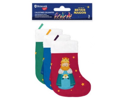 PACK 3 CALCETINES DECORATIVOS REYES MAGOS (VERDE/ROJO Y AZUL) BISMARK 332889 (Espera 4 dias)