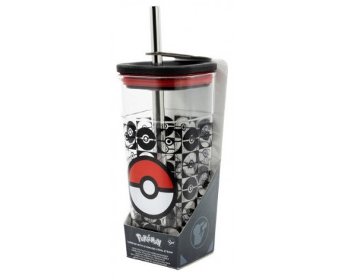 VASO ACRÍLICO CUBE CON PAJITA ACERO INOX. POKEMON STOR 3556 (Espera 4 dias)