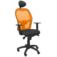 PIQUERAS Y CRESPO Silla Jorquera malla naranja asiento bali negro con cabecero fijo