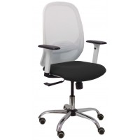 PIQUERAS Y CRESPO Silla Cilanco blanca malla blanca asiento similpiel negro brazo reg. base cromada RP