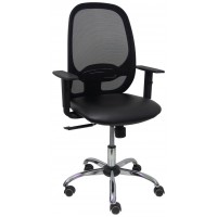 PIQUERAS Y CRESPO Silla Cilanco negra malla negra asiento similpiel negro brazo regulable base cromada