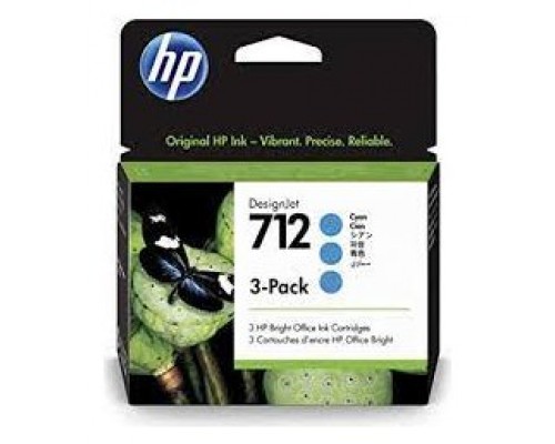 HP DesignJet T200/T600, 3 Pack Cartuchos Cian 712