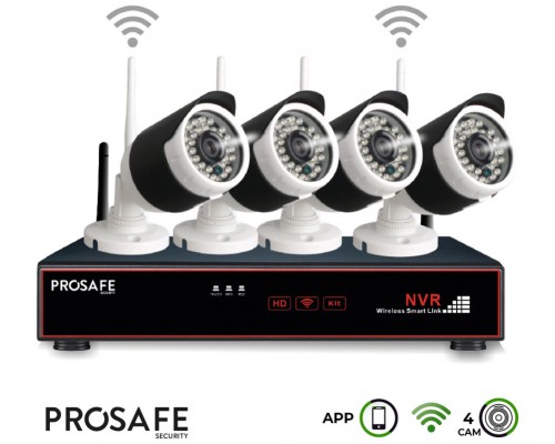 Kit Seguridad Grabador Vídeo Inalámbrico 4 Cámaras 4CH WIFI NVR ProSafe (Espera 2 dias)