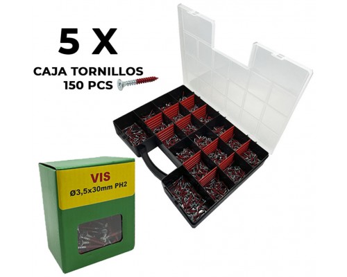 Maletín Clasificador Herramientas + 5 Cajas Tornillos  3,5 x 30mm PH2 (Espera 2 dias)