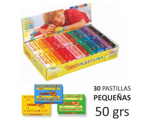 CAJA EXPOSITORA 30 PASTILLAS PLASTILINA 50 G COLORES SURTIDOS (2 UDS X 15 COLORES) JOVI 70S (Espera 4 dias)