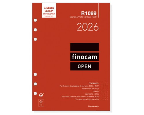RECAMBIO ANUAL 2026 R1099 OPEN1000 155X215MM SEMANA VISTA VERTICAL FINOCAM 711520026 (Espera 4 dias)
