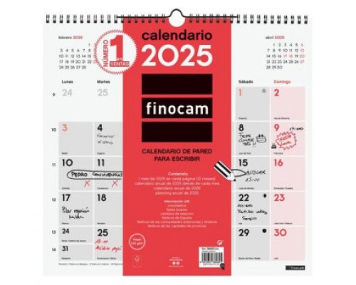 CALENDARIO 2025 NEUTRO PARED ESCRIBIR L 340X320MM FINOCAM 780070025 (Espera 4 dias)