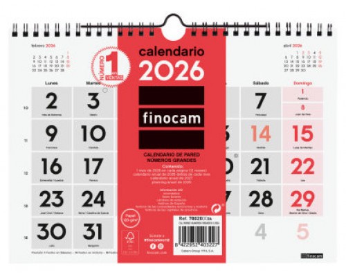 CALENDARIO 2026 NEUTRO PARED NUMEROS GRANDES S 210X150MM FINOCAM 780200026 (Espera 4 dias)