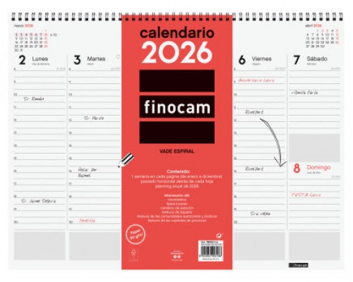 VADE 2026 ESPIRAL SEMANA VISTA VERTICAL 420X310MM FINOCAM 780260026 (Espera 4 dias)