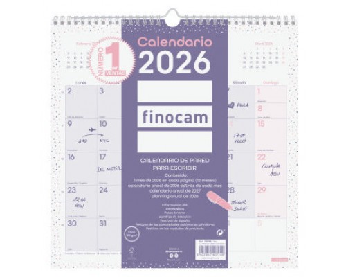 CALENDARIO 2026 PARED TRENDY CHIC ESCRIBIR 300X300MM MORADO FINOCAM 787002726 (Espera 4 dias)