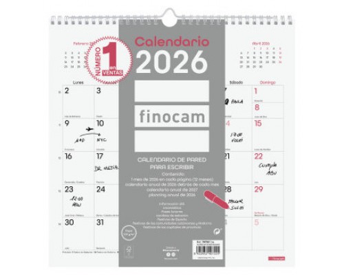 CALENDARIO 2026 PARED TRENDY CHIC ESCRIBIR 300X300MM BLANCO FINOCAM 787007326 (Espera 4 dias)