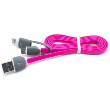 Cable Plano USB a Micro USB + Lightning Fucsia (Espera 2 dias)