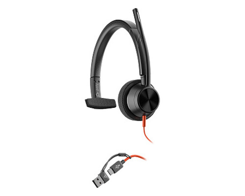 HP Poly Auriculares monoaurales Poly Blackwire 3315 USB-C + Conector de 3,5 mm + Adaptador USB-C/A (Espera 4 dias)