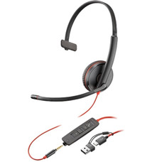 HP Poly Auriculares monoaurales Poly Blackwire 3215 USB-C + Conector de 3,5 mm + Adaptador USB-C/A (Espera 4 dias)
