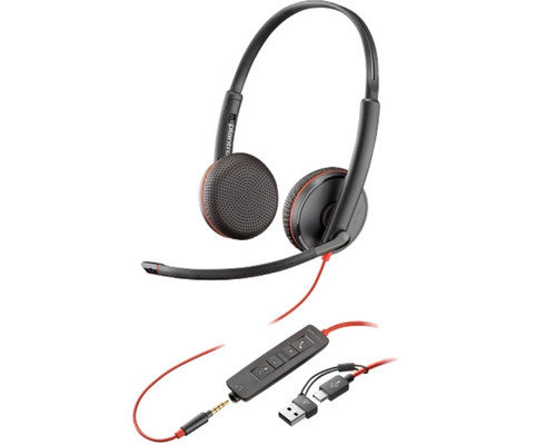 HP Poly Auriculares est&eacute;reo Poly Blackwire 3225 USB-C + Conector de 3,5 mm + Adaptador USB-C/A (Espera 4 dias)