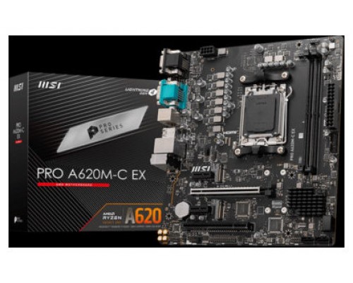 PLACA MSI PRO A620M-C EX,AMD,AM5,A620,2DDR5,128GB,VGA+DVI+HDMI+DP,GBLAN,4SATA6.0+2XM.2,4USB3.2+1USB3.2 TYPE-C,MATX (Espera 4 dias)