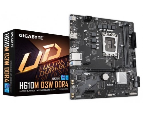 GIGABYTE H610M D3W DDR4 Placa base - Compatible con procesadores Intel Core de 14ª generación, VRM de 5+1+1 fases, hasta 3200 MHz DDR4, 1xPCIe 3.0 M.2, LAN 1 GbE, USB 3.2 Gen 1 (Espera 4 dias)