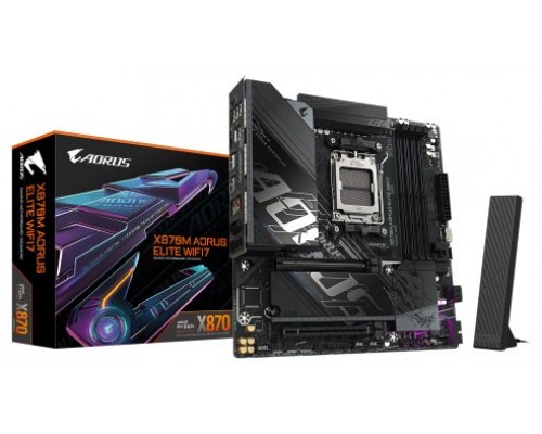 GIGABYTE X870M AORUS ELITE WIFI7 Placa Base – Compatible con procesadores AMD Ryzen 9000, VRM digital de 14+2+2 fases, hasta 8200 MHz DDR5 (OC), 1 x PCIe 5.0 + 1 x PCIe 4.0, Wi-Fi 7, LAN 2.5 GbE, USB 4 (Espera 4 dias) GIGABYTE X870M AORUS ELITE WIFI7 Placa Base – Compatible con procesadores AMD Ryzen 9000, VRM digital de 14+2+2 fases, hasta 8200 MHz DDR5 (OC), 1 x PCIe 5.0 + 1 x PCIe 4.0, Wi-Fi 7, LAN 2.5 GbE, USB 4 (Espera 4 dias)