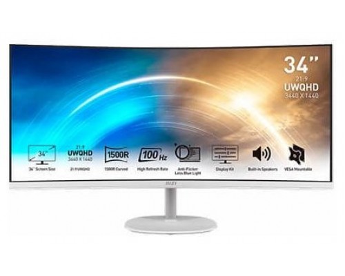 MSI MONITOR PRO MP341CQW 34" CURVO. 3440 X 1440 UWQHD. 100HZ. BLANCO (Espera 4 dias)