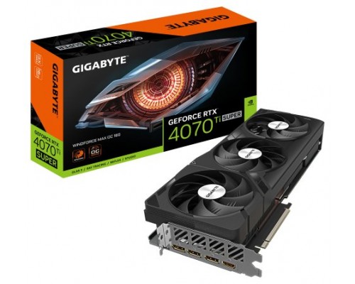 GIGABYTE GeForce RTX 4070 Ti SUPER WINDFORCE MAX OC - 16GB GDDR6X, 256bit, PCI-E 4.0, 2655MHz Frecuencia Base, 3 x DisplayPort 1.4a, 1 x HDMI 2.1a, NVIDIA DLSS 3, GV-N407TSWF3MAX OC-16GD (Espera 4 dias)