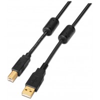 AISENS - CABLE USB 2.0 IMPRESORA ALTA CALIDAD CON FERRITA, TIPO A/M-B/M, NEGRO, 5.0M