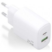 AISENS - CARGADOR 25W, 1xUSB-C PD3.0, 1xUSB-A QC3.0, BLANCO