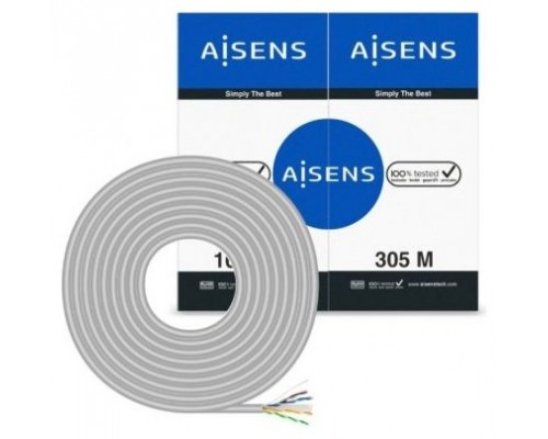 AISENS - Cable de Red RJ45 CAT.6 UTP RIGIDO AWG23 CCA (ALEACION), GRIS, 305M