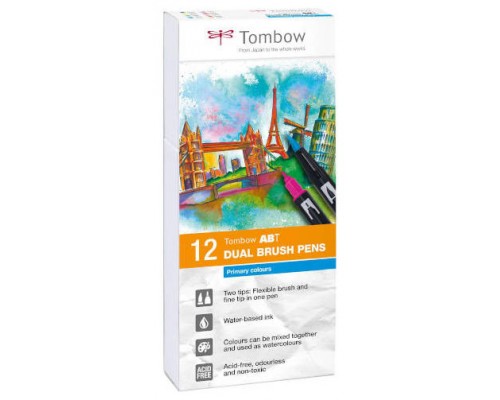 ESTUCHE 12 ROTULADORES DOBLE PUNTA PINCEL COLORES PRIMARIOS TOMBOW ABT-12P-1 (Espera 4 dias)