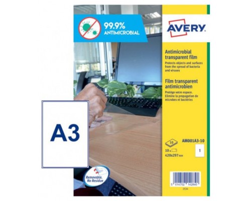 Avery AM001A3 etiqueta autoadhesiva Rectángulo Desmontable Transparente 10 pieza(s) (Espera 4 dias)