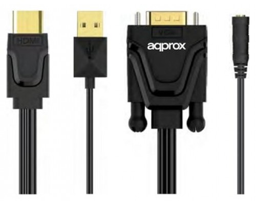 ADAPTADOR HDMI A VGA + AUDIO + ALIMENTACION APPROX (Espera 4 dias)