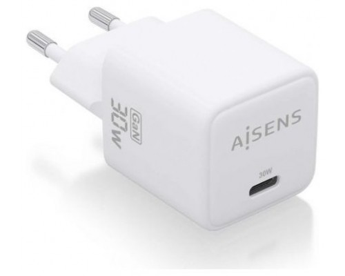 AISENS - CARGADOR GaN 30W, 1xUSB-C PD3.0 QC4.0, BLANCO