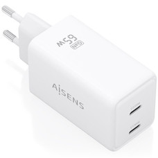 AISENS - CARGADOR GaN 65W, 2xUSB-C PD3.0 QC4.0, BLANCO