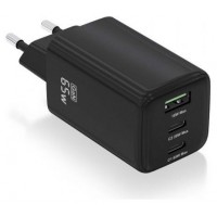 AISENS - CARGADOR GaN 65W, 2xUSB-C PD3.0 QC4.0, 1xUSB-A QC3.0, NEGRO