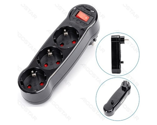 ENCHUFE DE CONVERSION ALEMAN 1 A 3 16A CON INTERRUPTOR NEGRO AIGOSTAR (Espera 4 dias)