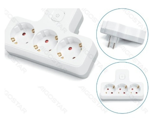 ENCHUFE DE CONVERSION ALEMAN 1 A 3 16A CON INTERRUPTOR BLANCO/GRIS AIGOSTAR (Espera 4 dias)