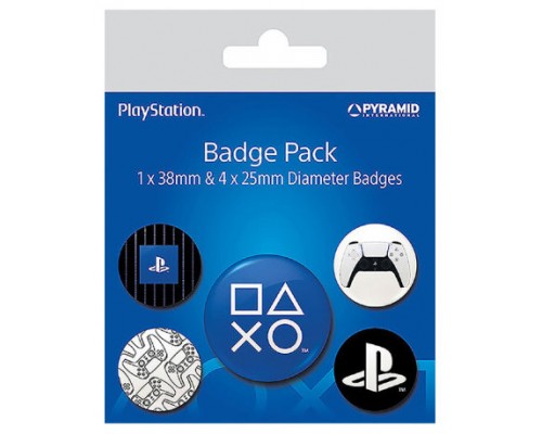 SET DE CHAPAS (5 UNIDADES) PLAYSTATION (EVERYTHING TO PLAY FOR) MEDIDAS: 1 X 3,8 CM/ 4 X 2,5CM PYRAMID BP80699 (Espera 4 dias)