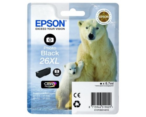 Epson Claria Premium Cartucho foto Negro 26XL Alta(Blister + Alarma acustico/Radiofrecuencia)